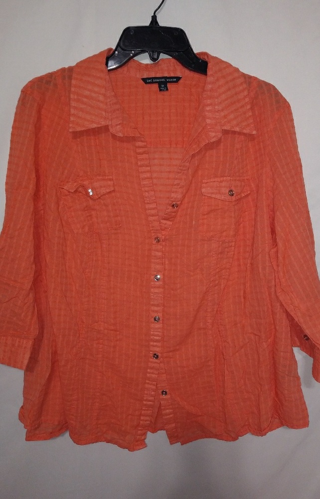 Zac & Rachel Coral Orange Work Shirt Sz 1X Plus - Picture 1 of 4